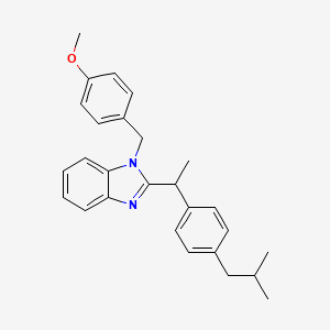 molecular formula C27H30N2O B13576047 1-(4-methoxybenzyl)-2-{1-[4-(2-methylpropyl)phenyl]ethyl}-1H-benzimidazole 