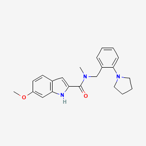molecular formula C22H25N3O2 B13576053 6-methoxy-N-methyl-N-{[2-(pyrrolidin-1-yl)phenyl]methyl}-1H-indole-2-carboxamide 