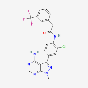 molecular formula C21H16ClF3N6O B13576263 N-(4-{4-amino-1-methyl-1H-pyrazolo[3,4-d]pyrimidin-3-yl}-2-chlorophenyl)-2-[3-(trifluoromethyl)phenyl]acetamide 