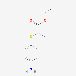 molecular formula C11H15NO2S B13576367 Ethyl 2-((4-aminophenyl)thio)propanoate 