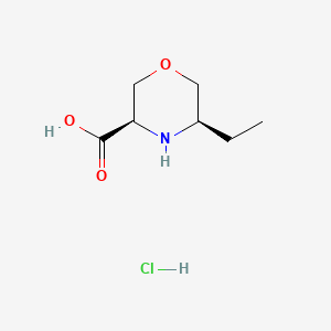 molecular formula C7H14ClNO3 B13576406 rac-(3R,5R)-5-ethylmorpholine-3-carboxylic acid hydrochloride, cis 