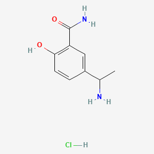 molecular formula C9H13ClN2O2 B13576442 5-(1-Aminoethyl)-2-hydroxybenzamidehydrochloride 