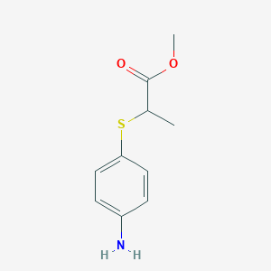 molecular formula C10H13NO2S B13576488 Methyl 2-((4-aminophenyl)thio)propanoate 