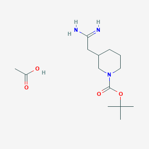 molecular formula C14H27N3O4 B13576704 Acetic acid, tert-butyl 3-(carbamimidoylmethyl)piperidine-1-carboxylate 