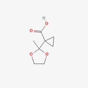 molecular formula C8H12O4 B13576779 1-(2-Methyl-1,3-dioxolan-2-yl)cyclopropane-1-carboxylic acid 