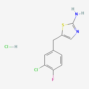 molecular formula C10H9Cl2FN2S B13577587 5-[(3-Chloro-4-fluorophenyl)methyl]-1,3-thiazol-2-aminehydrochloride 