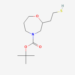 molecular formula C12H23NO3S B13577856 Tert-butyl2-(2-sulfanylethyl)-1,4-oxazepane-4-carboxylate 