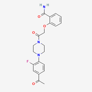 molecular formula C21H22FN3O4 B13578566 2-{2-[4-(4-Acetyl-2-fluorophenyl)piperazin-1-yl]-2-oxoethoxy}benzamide 