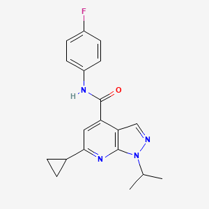 molecular formula C19H19FN4O B13578695 6-cyclopropyl-N-(4-fluorophenyl)-1-(propan-2-yl)-1H-pyrazolo[3,4-b]pyridine-4-carboxamide 