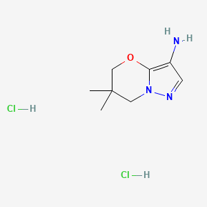 molecular formula C8H15Cl2N3O B13578877 6,6-dimethyl-5H,6H,7H-pyrazolo[3,2-b][1,3]oxazin-3-aminedihydrochloride 
