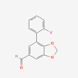 molecular formula C14H9FO3 B13580031 7-(2-Fluorophenyl)-1,3-dioxaindane-5-carbaldehyde 
