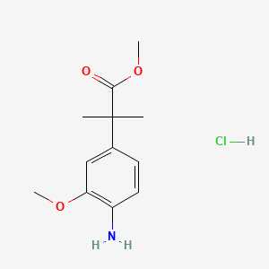 molecular formula C12H18ClNO3 B13580786 Methyl2-(4-amino-3-methoxyphenyl)-2-methylpropanoatehydrochloride 