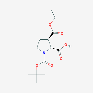 molecular formula C13H21NO6 B13580863 rac-(2R,3R)-1-[(tert-butoxy)carbonyl]-3-(ethoxycarbonyl)pyrrolidine-2-carboxylic acid 