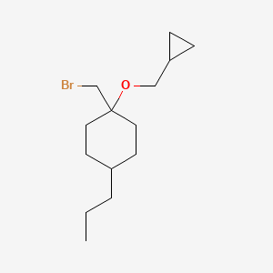 molecular formula C14H25BrO B13581033 1-(Bromomethyl)-1-(cyclopropylmethoxy)-4-propylcyclohexane 