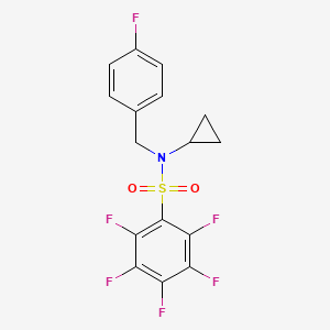 molecular formula C16H11F6NO2S B13581531 N-cyclopropyl-2,3,4,5,6-pentafluoro-N-[(4-fluorophenyl)methyl]benzene-1-sulfonamide 