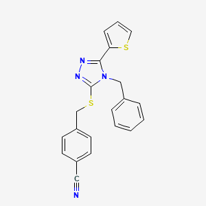molecular formula C21H16N4S2 B13581605 4-({[4-benzyl-5-(thiophen-2-yl)-4H-1,2,4-triazol-3-yl]sulfanyl}methyl)benzonitrile 