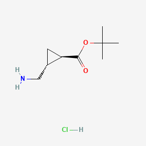 molecular formula C9H18ClNO2 B13581709 rac-tert-butyl(1R,2R)-2-(aminomethyl)cyclopropane-1-carboxylatehydrochloride 