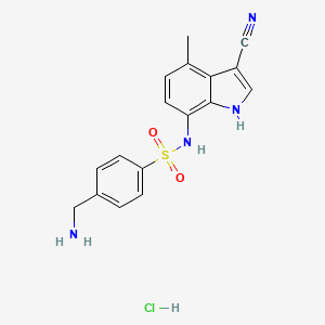 molecular formula C17H17ClN4O2S B13581855 4-(aminomethyl)-N-(3-cyano-4-methyl-1H-indol-7-yl)benzene-1-sulfonamide hydrochloride 