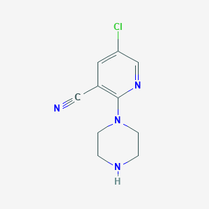 molecular formula C10H11ClN4 B13582271 5-Chloro-2-(piperazin-1-yl)nicotinonitrile 
