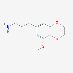 molecular formula C12H17NO3 B13582372 3-(8-Methoxy-2,3-dihydrobenzo[b][1,4]dioxin-6-yl)propan-1-amine 