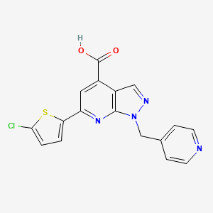 molecular formula C17H11ClN4O2S B13582442 6-(5-chlorothiophen-2-yl)-1-[(pyridin-4-yl)methyl]-1H-pyrazolo[3,4-b]pyridine-4-carboxylic acid 