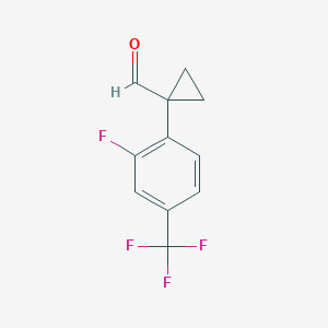 molecular formula C11H8F4O B13584324 1-(2-Fluoro-4-tri-fluoromethylphenyl)-1-formylcyclopropane CAS No. 155598-01-9