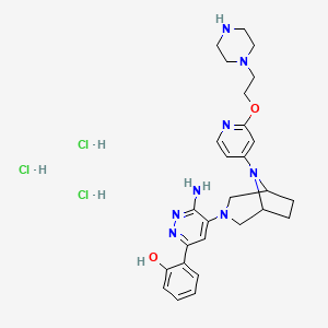 molecular formula C27H37Cl3N8O2 B13584411 2-[6-Amino-5-(8-{2-[2-(piperazin-1-yl)ethoxy]pyridin-4-yl}-3,8-diazabicyclo[3.2.1]octan-3-yl)pyridazin-3-yl]phenoltrihydrochloride 