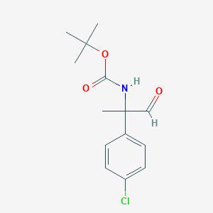 molecular formula C14H18ClNO3 B13585214 Tert-butyl 1-(4-chlorophenyl)-1-formylethylcarbamate 