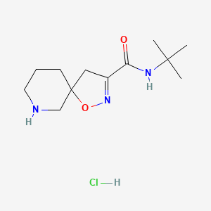 molecular formula C12H22ClN3O2 B13585708 N-tert-butyl-1-oxa-2,7-diazaspiro[4.5]dec-2-ene-3-carboxamidehydrochloride 