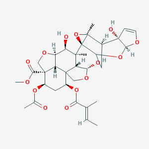 molecular formula C33H44O14 B135864 Methyl (4R,5R,6S,7S,8R,11S,12R,14S,15R)-12-acetyloxy-4,7-dihydroxy-6-[(1R,2S,6S,9R,11S)-2-hydroxy-11-methyl-5,7,10-trioxatetracyclo[6.3.1.02,6.09,11]dodec-3-en-9-yl]-6-methyl-14-[(E)-2-methylbut-2-enoyl]oxy-3,9-dioxatetracyclo[6.6.1.01,5.011,15]pentadecane-11-carboxylate CAS No. 134788-15-1