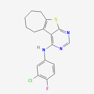 molecular formula C17H15ClFN3S B13586521 N-(3-chloro-4-fluorophenyl)-8-thia-4,6-diazatricyclo[7.5.0.0,2,7]tetradeca-1(9),2,4,6-tetraen-3-amine 