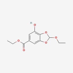 molecular formula C12H14O6 B13586572 Ethyl2-ethoxy-7-hydroxy-1,3-dioxaindane-5-carboxylate 