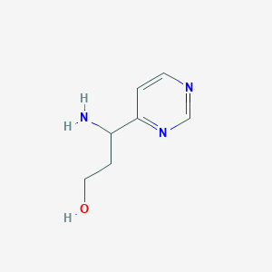 molecular formula C7H11N3O B13586653 3-Amino-3-(pyrimidin-4-yl)propan-1-ol 