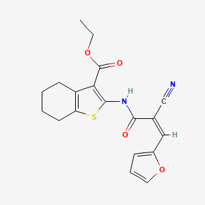 molecular formula C19H18N2O4S B13588489 ethyl 2-{[(2Z)-2-cyano-3-(furan-2-yl)prop-2-enoyl]amino}-4,5,6,7-tetrahydro-1-benzothiophene-3-carboxylate 