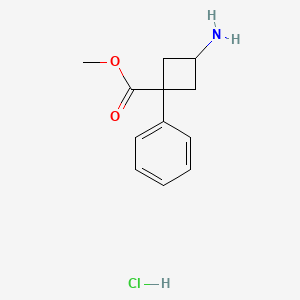 molecular formula C12H16ClNO2 B13588623 Rac-methyl(1r,3r)-3-amino-1-phenylcyclobutane-1-carboxylatehydrochloride 
