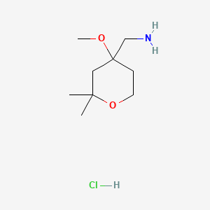 molecular formula C9H20ClNO2 B13591680 1-(4-Methoxy-2,2-dimethyloxan-4-yl)methanaminehydrochloride 