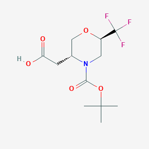 molecular formula C12H18F3NO5 B13591772 rac-2-[(3R,6R)-4-[(tert-butoxy)carbonyl]-6-(trifluoromethyl)morpholin-3-yl]aceticacid 