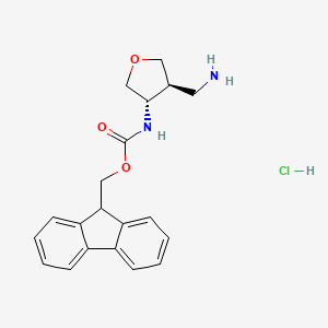 molecular formula C20H23ClN2O3 B13592163 rac-(9H-fluoren-9-yl)methylN-[(3R,4R)-4-(aminomethyl)oxolan-3-yl]carbamatehydrochloride,trans 