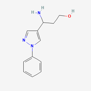 molecular formula C12H15N3O B13592290 3-Amino-3-(1-phenyl-1h-pyrazol-4-yl)propan-1-ol 