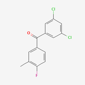 molecular formula C14H9Cl2FO B1359335 3,5-Dichloro-4'-fluoro-3'-methylbenzophenone CAS No. 951886-90-1