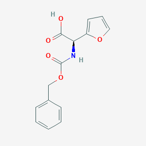 molecular formula C14H13NO5 B135958 (R)-Benzyloxycarbonylamino-furan-2-YL-acetic acid CAS No. 127420-04-6