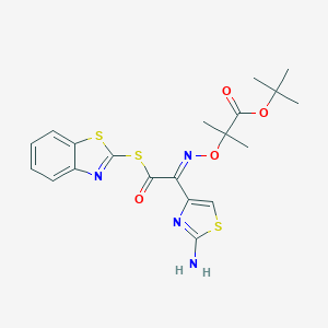 molecular formula C₂₀H₂₂N₄O₄S₃ B135968 2-Mercaptobenzothiazolyl-(Z)-(2-aminothiazol-4-yl)-2-(tert-butoxycarbonyl) isopropoxyiminoacetate CAS No. 89604-92-2