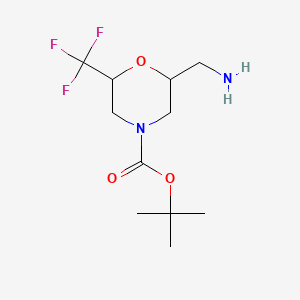 molecular formula C11H19F3N2O3 B13598156 tert-butyl2-(aminomethyl)-6-(trifluoromethyl)morpholine-4-carboxylate,Mixtureofdiastereomers 
