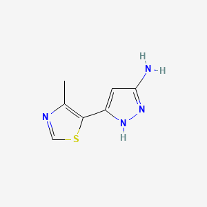molecular formula C7H8N4S B13602327 3-Amino-5-(4-methyl-5-thiazolyl)pyrazole 
