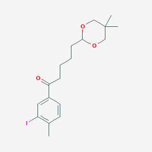 molecular formula C18H25IO3 B1360798 5-(5,5-Dimethyl-1,3-dioxan-2-YL)-3'-iodo-4'-methylvalerophenone CAS No. 898757-17-0