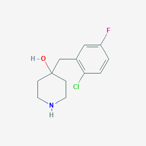 molecular formula C12H15ClFNO B13608841 4-(2-Chloro-5-fluorobenzyl)piperidin-4-ol 