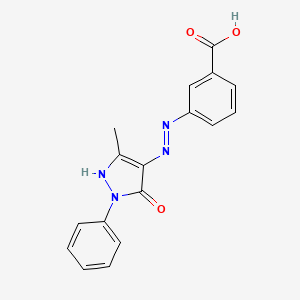 molecular formula C17H14N4O3 B1361321 3-[(2E)-2-(3-methyl-5-oxo-1-phenylpyrazol-4-ylidene)hydrazinyl]benzoic acid 