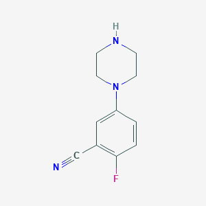 molecular formula C11H12FN3 B13613470 2-Fluoro-5-(piperazin-1-yl)benzonitrile 
