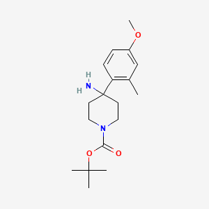 molecular formula C18H28N2O3 B13615575 Tert-butyl 4-amino-4-(4-methoxy-2-methylphenyl)piperidine-1-carboxylate 