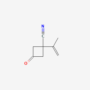 molecular formula C8H9NO B13615695 Cyclobutanecarbonitrile, 1-(1-methylethenyl)-3-oxo- 